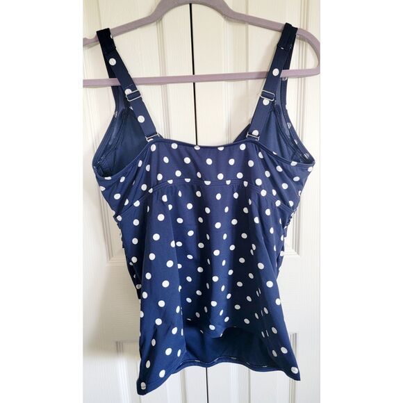 Lands' End Swim‎ Top Navy 12DD Halter Tankini Polka Dot Underwire Bra Nip Tuck - Picture 2 of 8